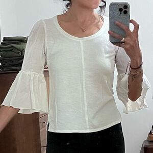 Anthropologie Bordeaux Beige Bell Sleeve Top
